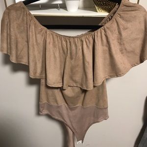 Across the shoulder flare body suit